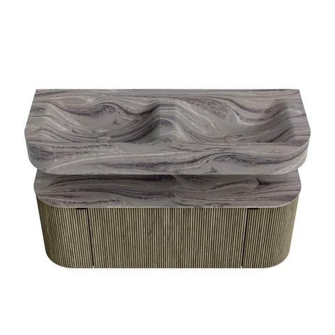 MONDIAZ THOR-DLUX 120cm meuble de salle de bains arrondi gauche + droite couleur Shadow avec 1 tiroir et 2 portes. Vasque suspendue CLOUD Double sans trou de robinet couleur Sombra. SW1463669