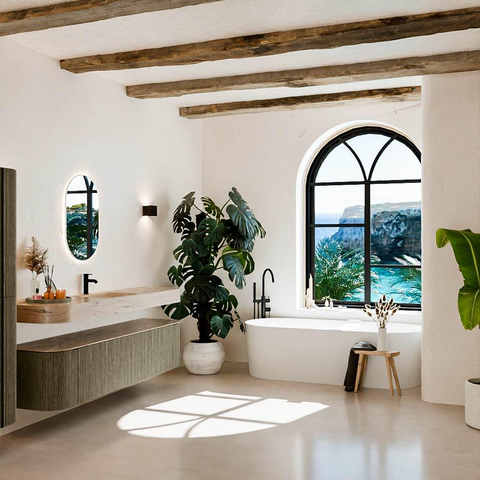 MONDIAZ THOR-DLUX Meuble de salle de bains 190cm arrondi gauche + droite couleur Shadow avec 2 tiroirs et 2 portes. Vasque suspendue CLOUD Milieu 1 trou de robinet couleur Arena. SW1466615