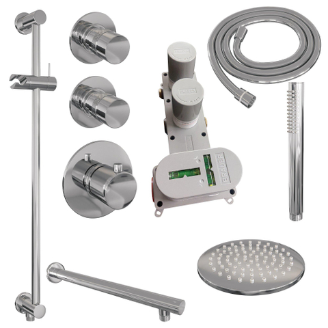 Brauer Chrome Edition Set de douche à encastrer thermostatique avec partie encastrable douche de tête 20cm bras mural douchette stick et barre de douche Chrome SW398021