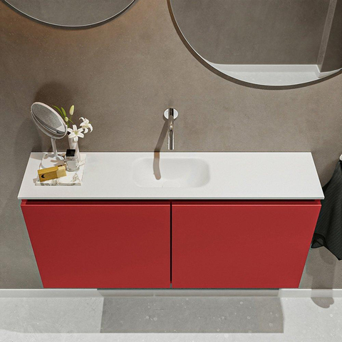 MONDIAZ TURE Toiletmeubel 100x23x50cm met 0 kraangaten 2 deuren fire mat Wastafel Eden midden Solid Surface Wit SW475033