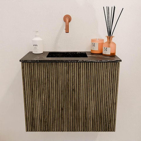 Mondiaz JOYA-DLUX 50cm toiletmeubel - kleur Dusk - Wastafel FAYE positie Links Zonder kraangat kleur Lava. SW1423211