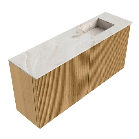 Mondiaz JOYA-DLUX 90cm toiletmeubel - kleur Oak - Wastafel FAYE positie Rechts 1 kraangat kleur Frappe. SW1421927