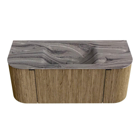 MONDIAZ KURVE-DLUX 110cm badmeubel ronding Links + Rechts kleur Dusk met 1 lade en 2 deuren. Wastafel CLOUD Midden zonder kraangat Sombra. SW1433828