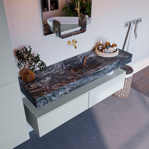 Mondiaz ALAN-DLUX Ensemble de meuble - 150cm - meuble Clay mat - 2 tiroirs - Lavabo Cloud Lava suspendu - vasque Centre - 0 trous de robinet SW808718