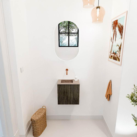 Mondiaz JOYA-DLUX 40cm toiletmeubel - kleur Shadow - Wastafel FAYE positie Links Zonder kraangat kleur Arena. SW1424795