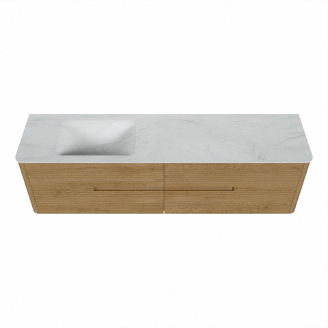 Mondiaz CIRO-DLUX Badkamermeubelset - 180x45x50cm - Solid surface wastafel Opalo - 1 wasbak Links - 1 kraangat - 4 lades - Oak SW1530929