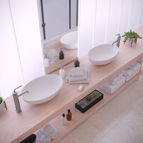 Ideavit Solidthin vasque à poser 50x33x14.5cm ovale 0 trou(s) de robinet 1 cuve Solid surface blanc SW440811