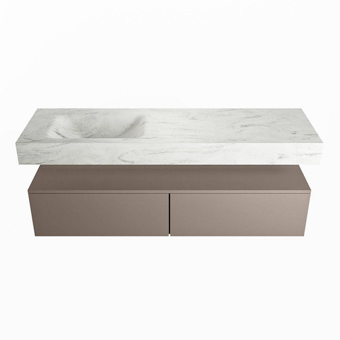 Mondiaz ALAN-DLUX Ensemble de meuble - 150cm - meuble Smoke mat - 2 tiroirs - Lavabo Cloud Opalo suspendu - vasque Gauche - 0 trous de robinet SW806422