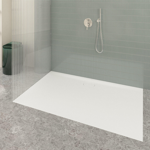 Villeroy & Boch Ecora douchebak - 160x100x3.5cm - afvoer lange zijde - stone white (wit) SW1559001