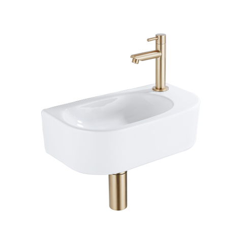 QeramiQ Fuente fonteinset – 40x21.5x12 cm – keramiek wit glans – kraangat rechts – geborsteld gouden kraan SW1232818