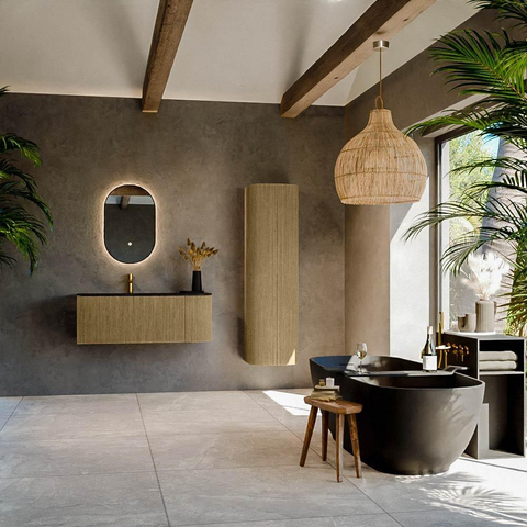 Mondiaz KURVE Ensemble meuble de salle de bains - 115x46x40cm - 1 tiroir - 1 porte - lavabo solid surface - gauche - 1 trou de robinet - Dusk SW1415117
