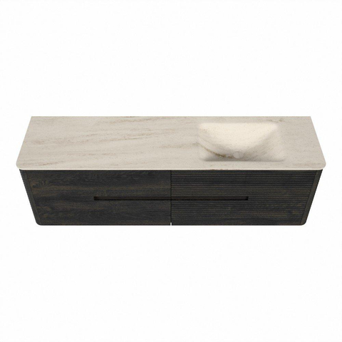 Mondiaz CIRO-DLUX Badkamermeubelset - 170x45x50cm - Solid surface wastafel Meli - 1 wasbak Rechts - 1 kraangat - 4 lades - Shadow SW1532534