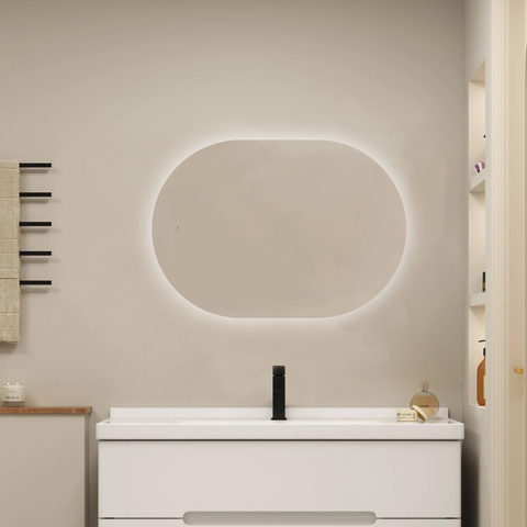 Saniclass Shine Badkamerspiegel - 50x80cm - ovaal - horizontale / verticale plaatsing - indirecte LED verlichting - Spiegelverwarming - Infrarood SHOWROOMMODEL SHOW26727