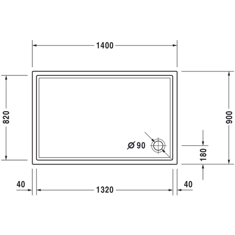 Duravit Starck Slimline Kunststof douchebak acryl rechthoekig - 140x90x5.5cm - zonder poten - wit 0297276