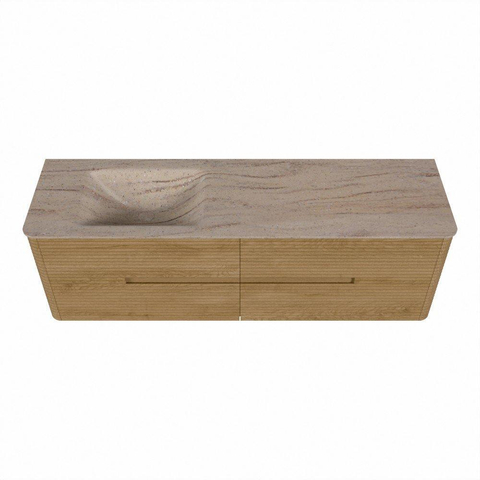 Mondiaz CIRO-DLUX Badkamermeubelset - 160x45x50cm - Solid surface wastafel Saba - 1 wasbak Links - 1 kraangat - 4 lades - Oak SW1531194