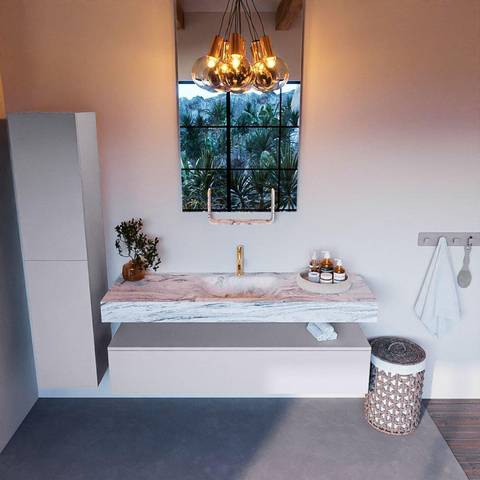 Mondiaz ALAN-DLUX Ensemble de meuble - 150cm - meuble Cale mat - 1 tiroir - Lavabo Cloud Glace suspendu - vasque Centre - 1 trou de robinet SW805765