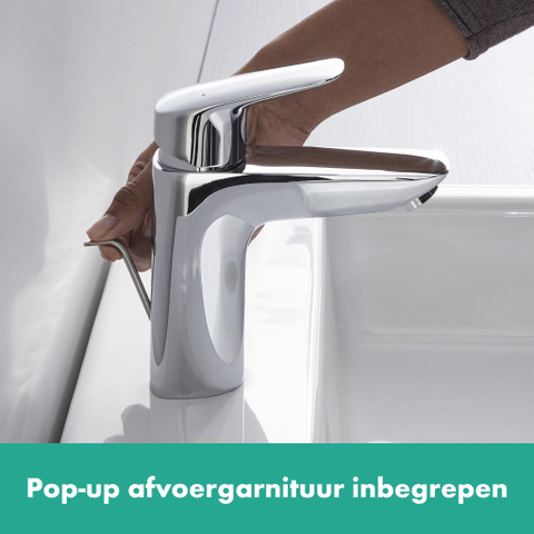 Hansgrohe Logis 1 greeps wastafelkraan - 100 met trekwaste - hoogglans chroom 0605647