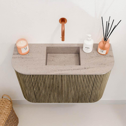 Mondiaz JOYA-DLUX Meuble de salle de bains 63.2cm - arrondi gauche et droite couleur Dusk - Vasque FAYE position Milieu Sans trou de robinet couleur Saba SW1426105