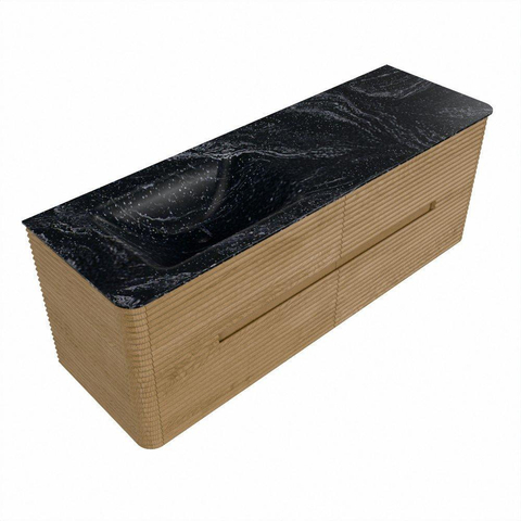 Mondiaz CIRO-DLUX Ensemble de meuble de salle de bains - 140x45x50cm - Vasque en solid surface Lava - 1 lavabo à gauche - 1 trou de robinet - 4 tiroirs - Chêne SW1531115