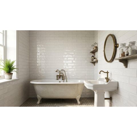 Terravito Corvato wandtegel - 7.5x30cm - 8.5mm - Rechthoek - Overig - glans wit SW1595621