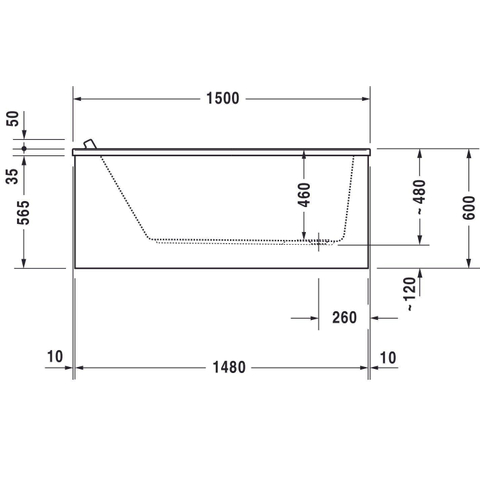 Duravit Starck Kunststof inbouwbad acryl rechthoekig - 150x70x46cm - zonder poten - glans wit 0297568