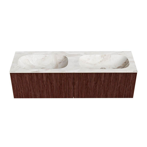 Mondiaz KURVE-DLUX Ensemble de meuble de salle de bains - 150x46x40cm - 2 tiroirs - lavabo solid surface - double - 2 trous de robinet - Ruby SW1415698
