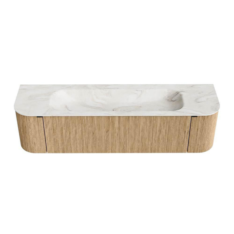 MONDIAZ KURVE-DLUX Meuble de salle de bains 170 cm avec module 25 Len R couleur Oak avec 1 tiroir et 2 portes. Lavabo BIG LARGE central 2 trous de robinet couleur Ostra. SW1137787