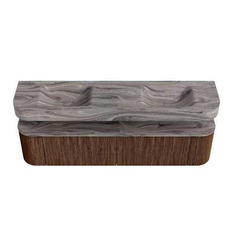 MONDIAZ THOR-DLUX Meuble de salle de bains 190cm arrondi gauche + droite couleur Walnut avec 2 tiroirs et 2 portes. Vasque suspendue CLOUD Double 2 trous de robinet couleur Sombra. SW1466701