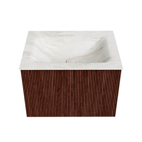 Mondiaz KURVE-DLUX Ensemble de meuble de salle de bains - 60x46x40cm - 1 tiroir - lavabo solid surface - central - sans trou de robinet - Ruby SW1415911