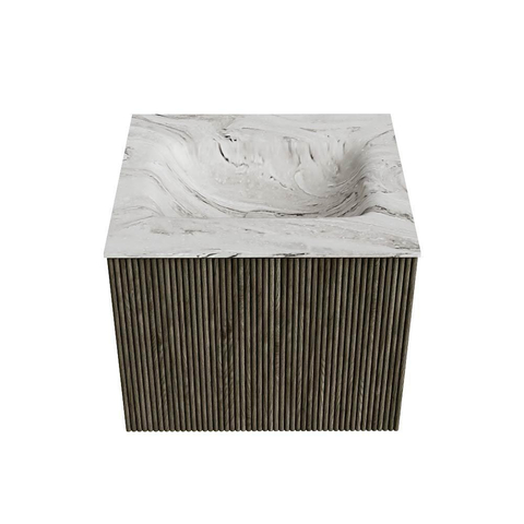 Mondiaz KURVE-DLUX Badkamermeubelset - 50x46x40cm - 1 lade - wastafel solid surface - midden - 1 kraangat - Shadow SW1414509