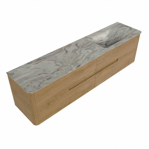 Mondiaz CIRO-DLUX Ensemble de meubles de salle de bains - 190x45x50cm - Vasque en solid surface Glace - 1 lavabo à droite - 1 trou de robinet - 4 tiroirs - Chêne SW1531078