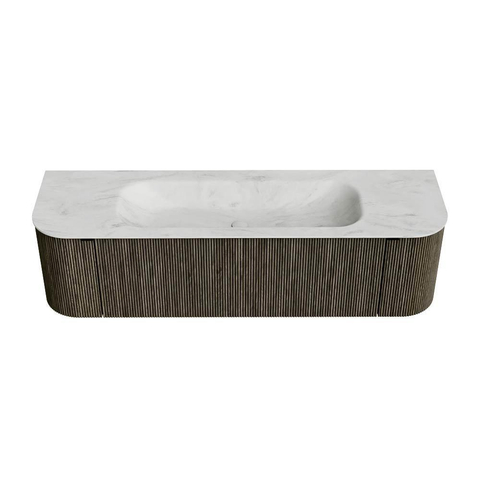 Mondiaz KURVE-DLUX Ensemble de meubles de salle de bains - 160x46x40cm - 1 tiroir - 2 portes - lavabo solid surface - central - 1 trou de robinet - Shadow SW1414064