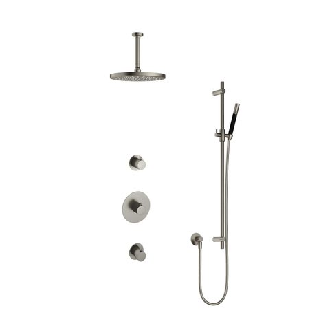 Hotbath Cobber IBS20 Regendoucheset - inbouw - 15cm plafondarm - 30cm ronde hoofddouche - staafhanddouche - glijstang - geborsteld nikkel (RVS) SW440413