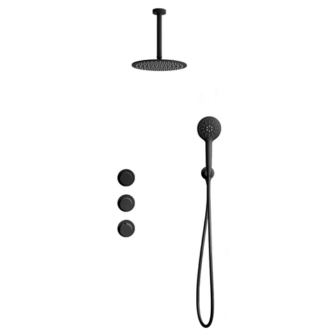 Fortifura Nebbio Regendoucheset - inbouwkraan - inbouwdeel - wandaansluitbocht - doucheslang glad - ronde handdouche - 20cm plafondarm - 30cm - hoofddouche - mat zwart SW1447097