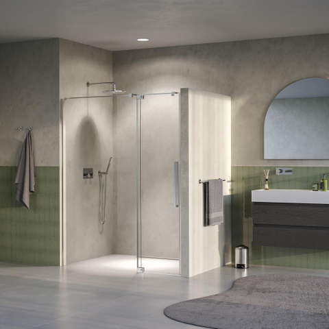BRAUER Stellar Porte de niche - 2 pièces - 160x200cm - porte battante - revêtement verre - réversible - verre clair - Acier inoxydable brossé PVD SW1418079