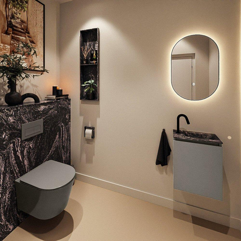 MONDIAZ TURE-DLUX Meuble de WC 40 cm Smoke. Lavabo EDEN Lava position à droite. Avec 1 trou de robinet. SW1104093