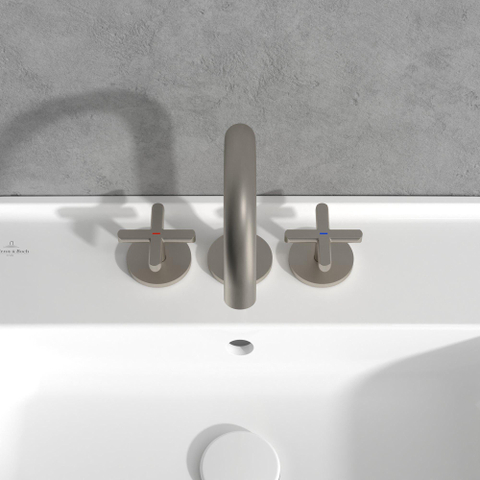 Villeroy & Boch Loop & Friends wastafeluitloop set - met kruisgreep brushed - nickel black (mat rvs) SW974354