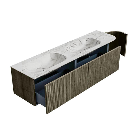 Mondiaz KURVE-DLUX Ensemble meuble de salle de bains - 175x46x40cm - 2 tiroirs - 1 porte - lavabo solid surface - double / gauche - sans trou de robinet - Shadow SW1414624
