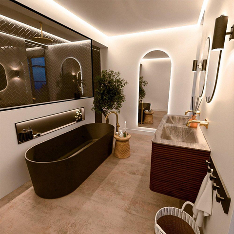 Mondiaz CIRO-DLUX Badkamermeubelset - 130x45x50cm - Solid surface wastafel Oza - 2 wasbak Dubbel - zonder kraangaten - 4 lades - Ruby SW1532101