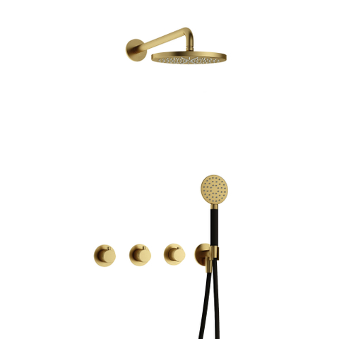 Hotbath Cobber IBS70 Regendoucheset - inbouw - 38.5cm wandarm - 20cm ronde hoofddouche - 3 standen handdouche - PVD - geborsteld messing (goud) SW677682