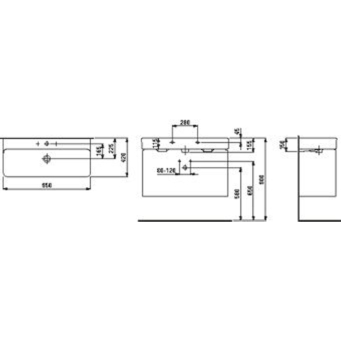 Laufen VAL meubelwastafel 42x95x11.5cm 2 kraangaten met overloop SaphirKeramik wit SW97453