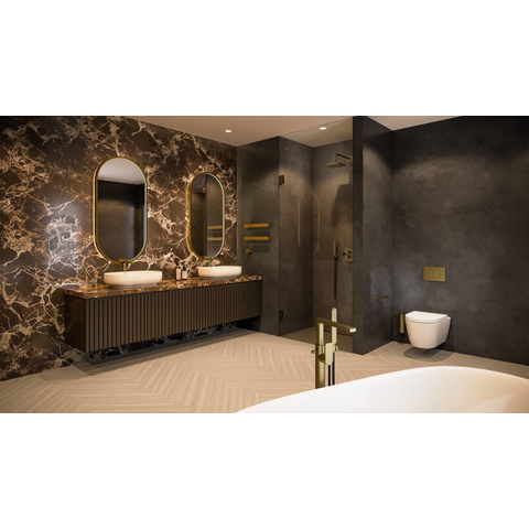 Hotbath &MORE Spiegel Oval - 40x80cm - direct en indirect LED - spiegelverwarming - dimbaar - met afstandsbediening - PVD - geborsteld messing goud SW1245603
