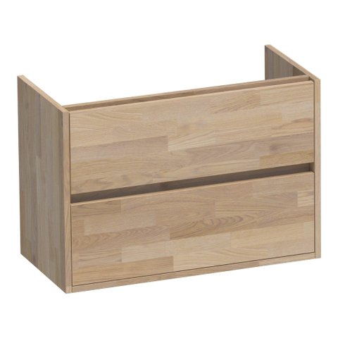 BRAUER Adore sous-meuble de lavabo peu profond - 80x39x55cm - 2 tiroirs à fermeture douce - sans poignées - 1 découpe pour siphon - chêne massif - chêne à aboutage gris SW393240