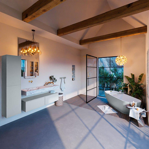 MONDIAZ ALAN - DLUX Ensemble de meuble de salle de bains - 130cm - meuble bas - Clay - 2 tiroirs - vasque suspendue - lavabo à gauche - 0 trous de robinet - Glace SW806328