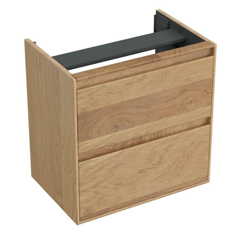 Forzalaqua Reno 2.0 meuble sous-lavabo 59,5x39,5x60cm avec 2 tiroirs softclose sans poignées Chêne massif Smoke SW492415