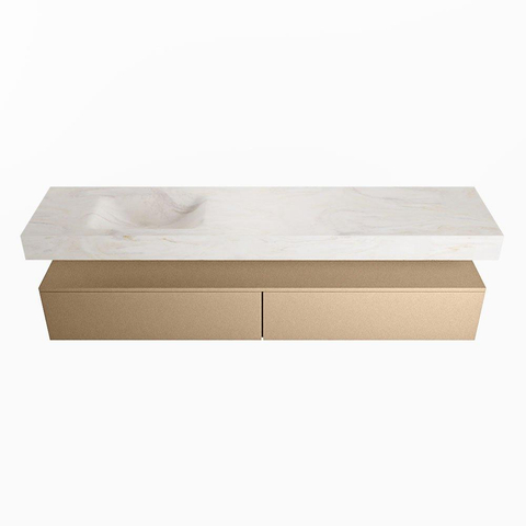 Mondiaz ALAN-DLUX Ensemble de meuble - 200cm - meuble - Oro mat - 2 tiroirs - Lavabo Cloud Ostra suspendu - vasque gauche - 1 trou de robinet - Beige SW807798