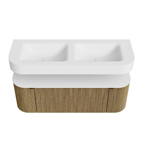 MONDIAZ THOR 130cm meuble de salle de bains arrondi gauche + droite couleur Dusk avec 1 tiroir et 2 portes. Vasque suspendue CLOUD Double 2 trous de robinet couleur Talc. SW1463613