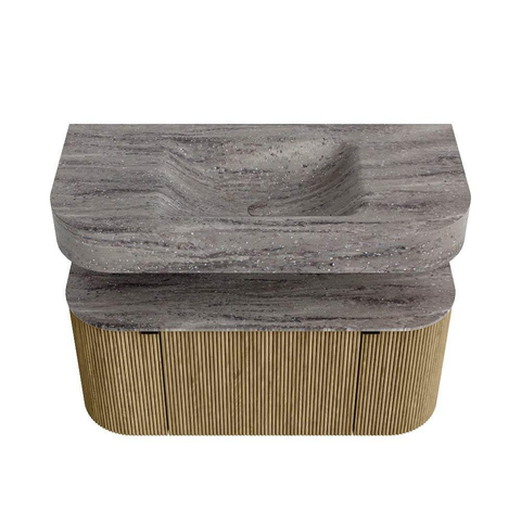 MONDIAZ THOR-DLUX 100cm meuble de salle de bains arrondi gauche + droite couleur Dusk avec 1 tiroir et 2 portes. Vasque suspendue CLOUD Milieu sans trou de robinet couleur Oza. SW1467580