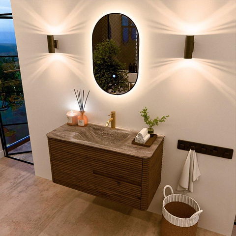 Mondiaz CIRO-DLUX Badkamermeubelset - 100x45x50cm - Solid surface wastafel Oza - 1 wasbak Midden - 1 kraangat - 2 lades - Dusk SW1533261