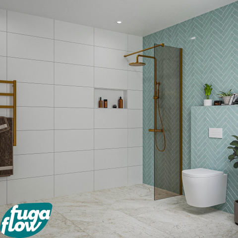FugaFlow Eccelente Vetro inloopdouche badkamer - 50x200cm - rookglas - wandarm - geborsteld koper SW1124945